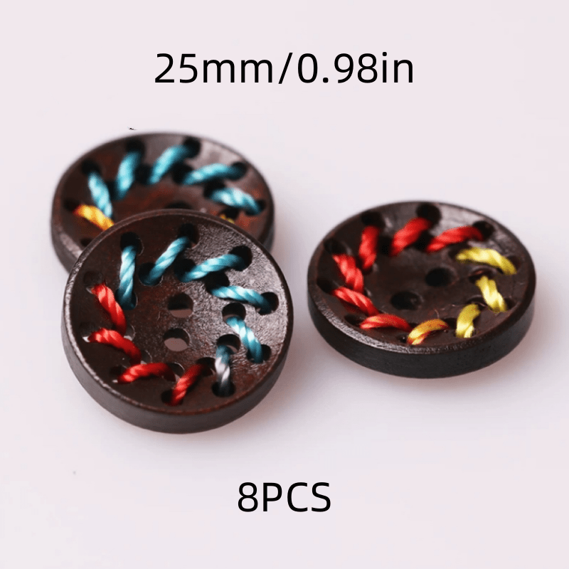 TEMU 8pcs Pack 15/18/20/23mm Random Color Rope Wooden Buttons Sewing Scrapbooking Gift Handicrafts Home Clothing Wooden Decor Handmade Wooden Buttons