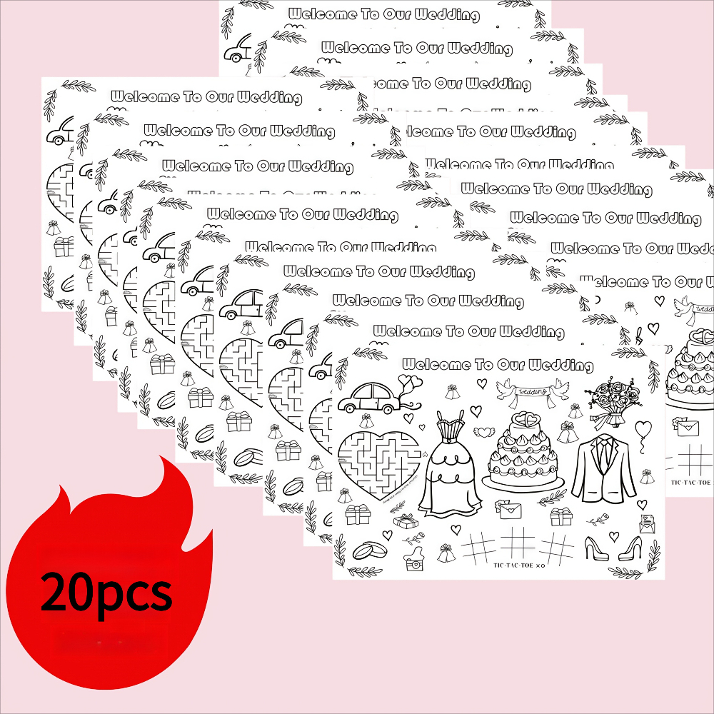 TEMU 10pcs/20pcs Wedding Coloring Cards - "welcome To " Themed Coloring Sheets, Wedding Receptions, Bridal Showers, Wedding Favors, And Wedding Day
