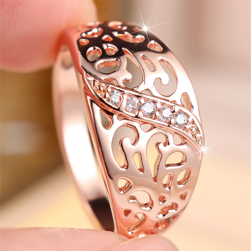 Luxurious Rose-Golden Ring with Hollow Synthetic Zirconia Band