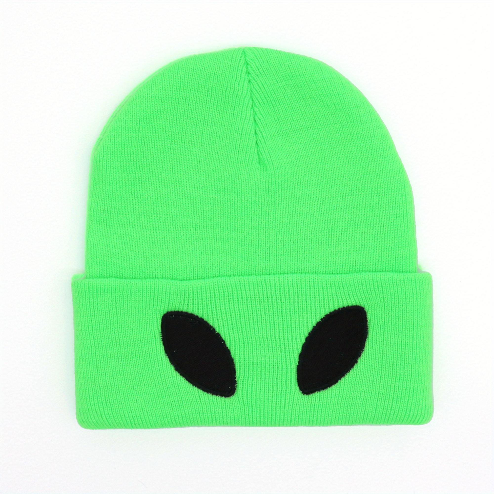 TEMU Bonnet unisexe tricoté 1 pièce avec broderie d' adulte - Costume d'Halloween, tenue décontractée et fête à thème, extensible, vert et rose