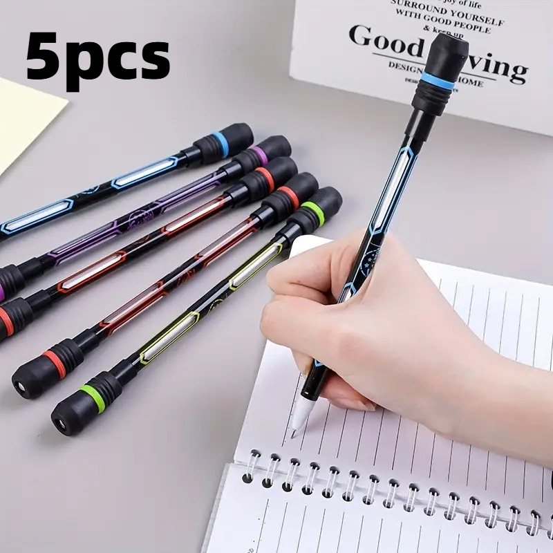 TEMU 5pcs Cool Internet-popular Spinning Pens, Flexible Hand Training, Drop-proof And Non-slip With Writing Function - Balance Spinning Pencils