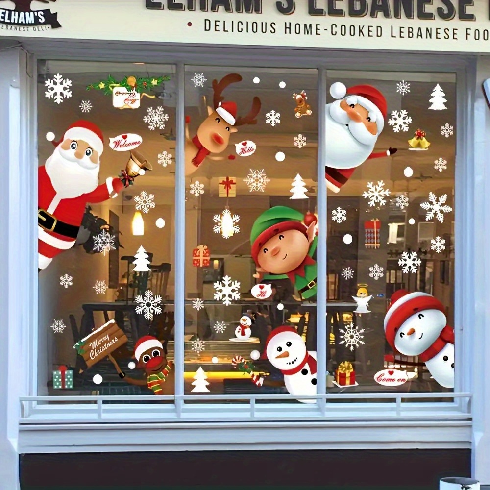 80 Glass Christmas Window Stickers, Specially Prepared for Christmas Decoration, Featuring Santa Claus and Reindeer Themes, Perfect for Party Use, Adding a Festive and Joyful Atmosphere to the Holiday Season.