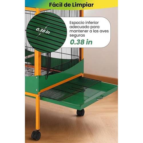 Bird Cage, 66 H Extra Large Bird Cage, with Removable Tray, Roof, Easy to Clean, Lockable Caster, Indoor And Outdoor Application for Conure, Macaw, Budgie, Cockatiel, Lovebird, Parakeet