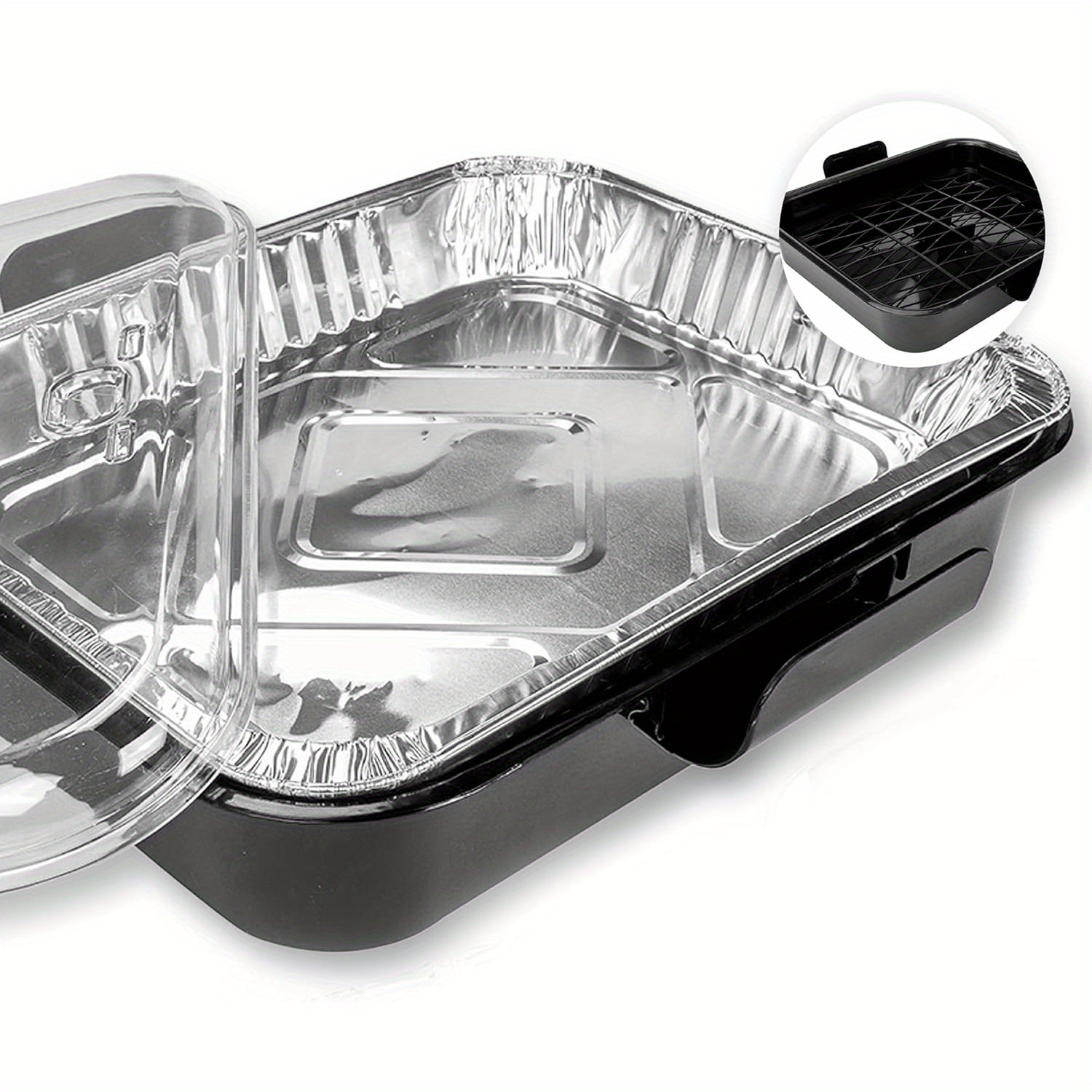 TEMU Stackable Portable Food Storage And Foil Pan Carrier Set | 2-in-1 Organizer With Lid For Picnics, Bbqs, Parties | Durable Plastic Container And
