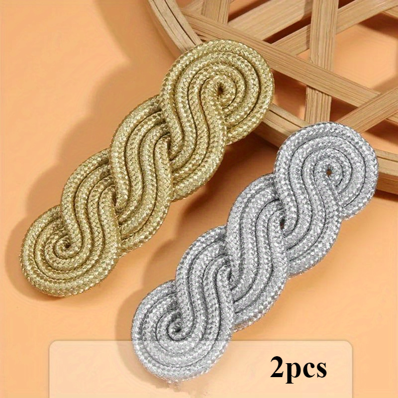 

2pcs Traditional Chinese Braided Shoulder Strap Buckles, Nylon Craft Embroidery, Classic Chinese Style Uniform Epaulement Accessories, Coat Cuff Decorative Buckles In Black, White, Grey, Yellow