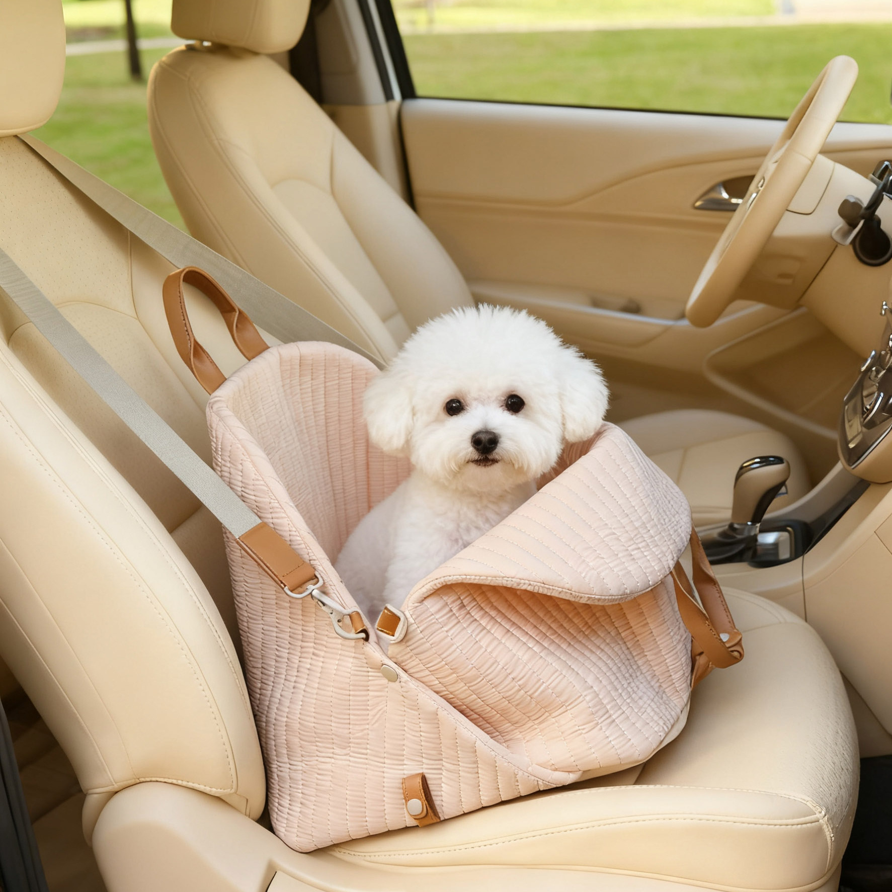 Elevated Pet Seat With Safety Belt Non Slip Base And Storage - View #4