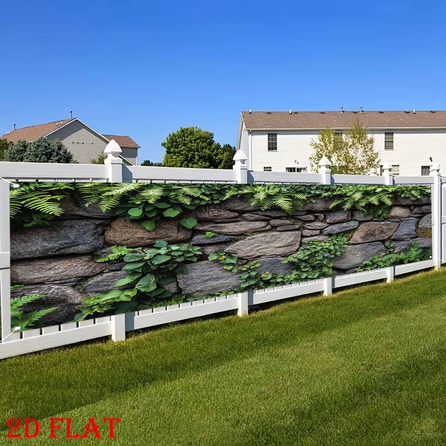 TEMU 2D Plat - 2D Plat - Een enkel stuk oversized 2D platte banner met een natuursteen wand ontwerp met groen, perfect voor het decoreren van je tuin