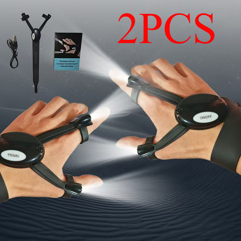 TEMU 2pcs Pack Glowing Gloves For With Usb- & Long- - Luminous Finger Suitable For Night Camping, Fishing, Repair Trips - Funky Novelty Gifts For Boyfriend, Husband (ideal For Christmas, Father's Day)