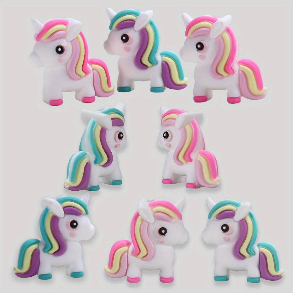 Image of 8pcs Cute Unicorn Silicone Beads Perfect For Making, Pen Decoration, Creative Gift Craft Supplies, Cartoon Animal Beads Durable Silicone