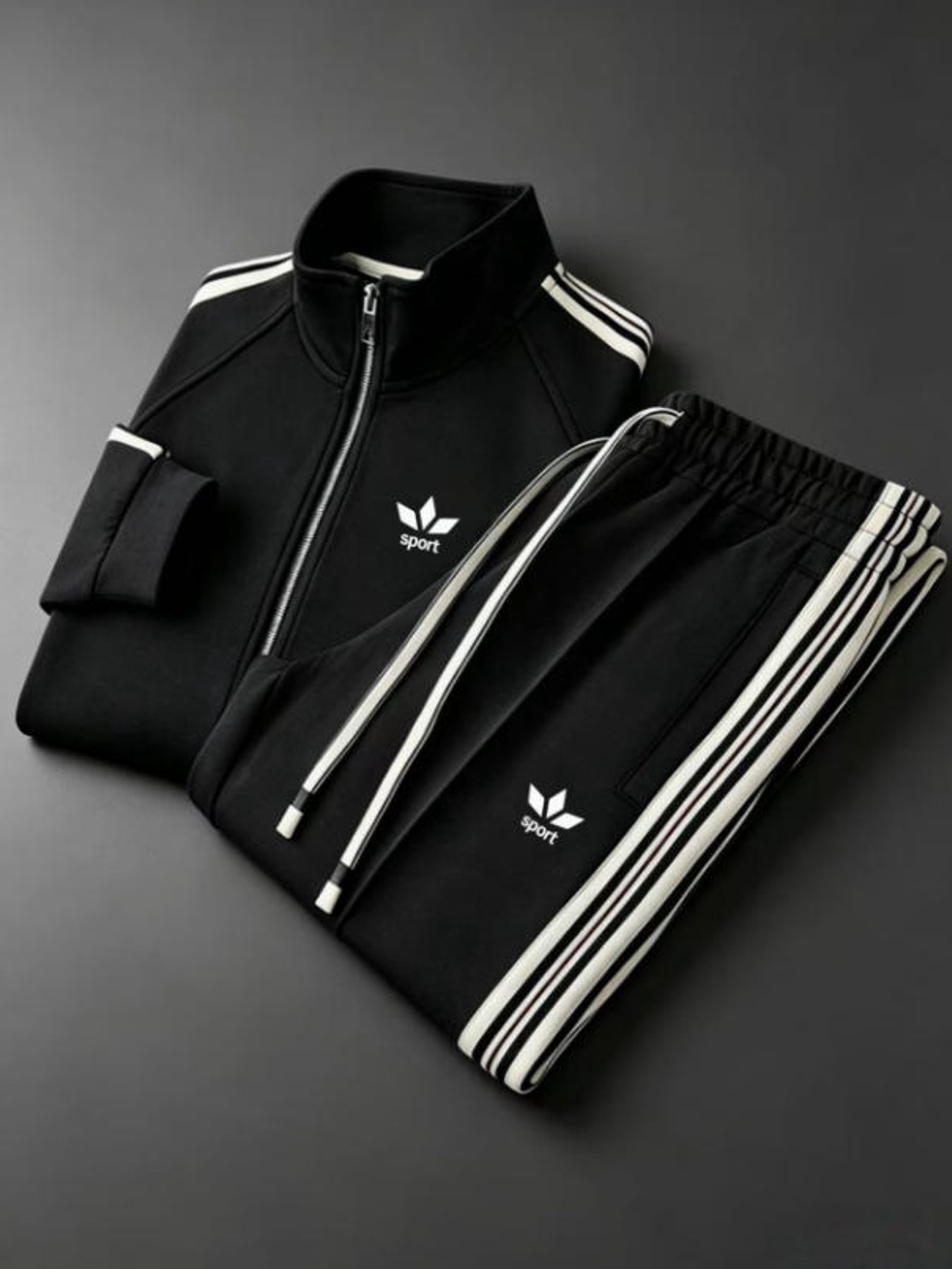 tracksuit set for   men fall winter casual trendy sporty stand collar zip up jacket striped pants with     mens fashion sportswear casual wear holiday gift