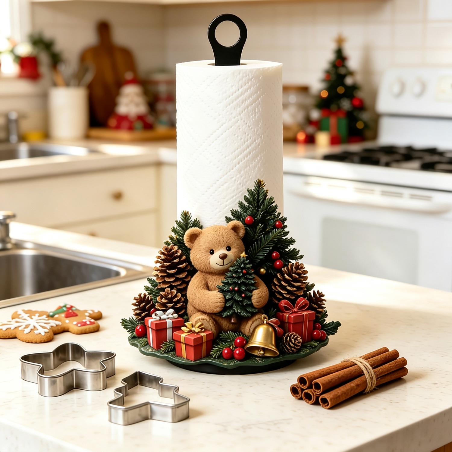 TEMU Kitchen Paper Towel Holder - 1pc Classic Holiday Atmosphere Christmas Bear Kitchen Paper Towel Holder, Fun Desktop Countertop Roll Holder For