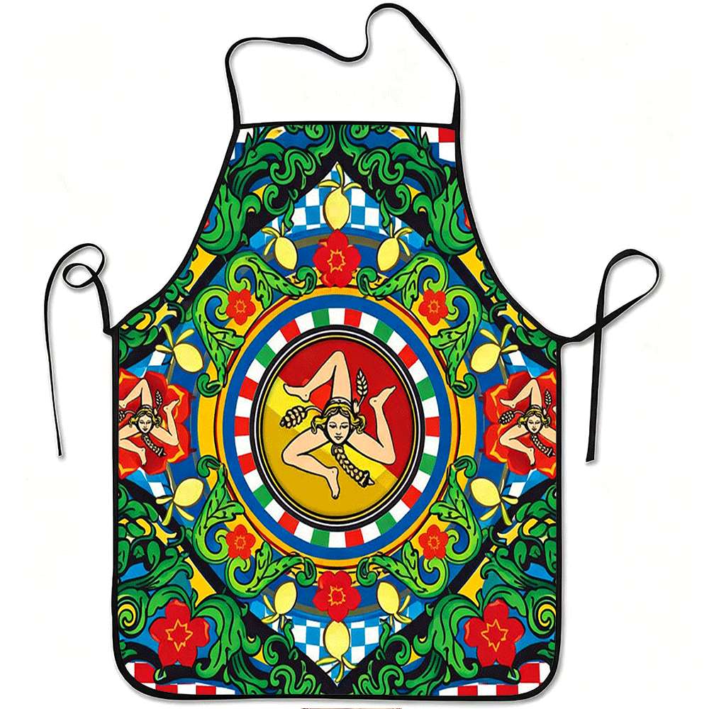 TEMU Grembiule con Tricolore Siciliano e Stampa di - Cintura Regolabile in Vita, Resistente per Cucinare, Giardinaggio, Feste a Tema , Natale e