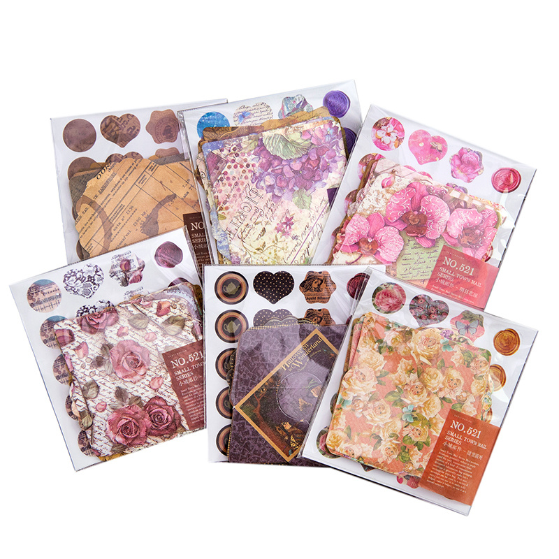 240 Sheets Mini Envelope, Text Floral Theme, Vintage Style, Lightweight Paper, Paper, Washi Paper, Self Adhesive, , Diy Decoration Base Material, Notebook Stickers