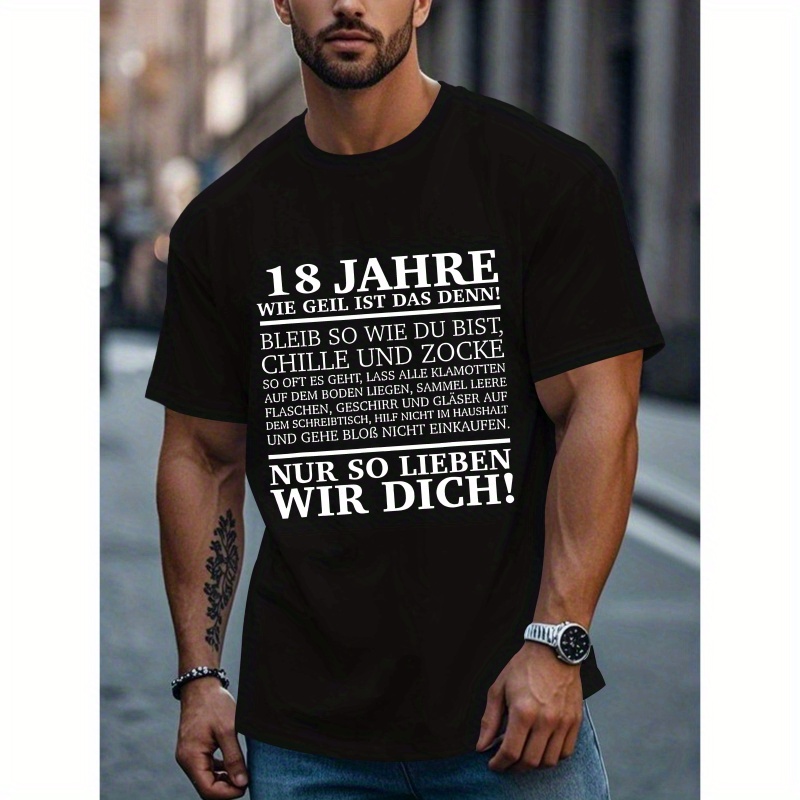 

Men's 18th Birthday German Quote T-shirt - "jetzt Erst Die Zeit" Funny Casual Summer Tee, Black Polyester Round Neck, Machine Washable