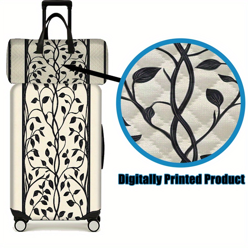Artistic Black and White Vine Pattern Suitcase Cover & Travel Bag Set