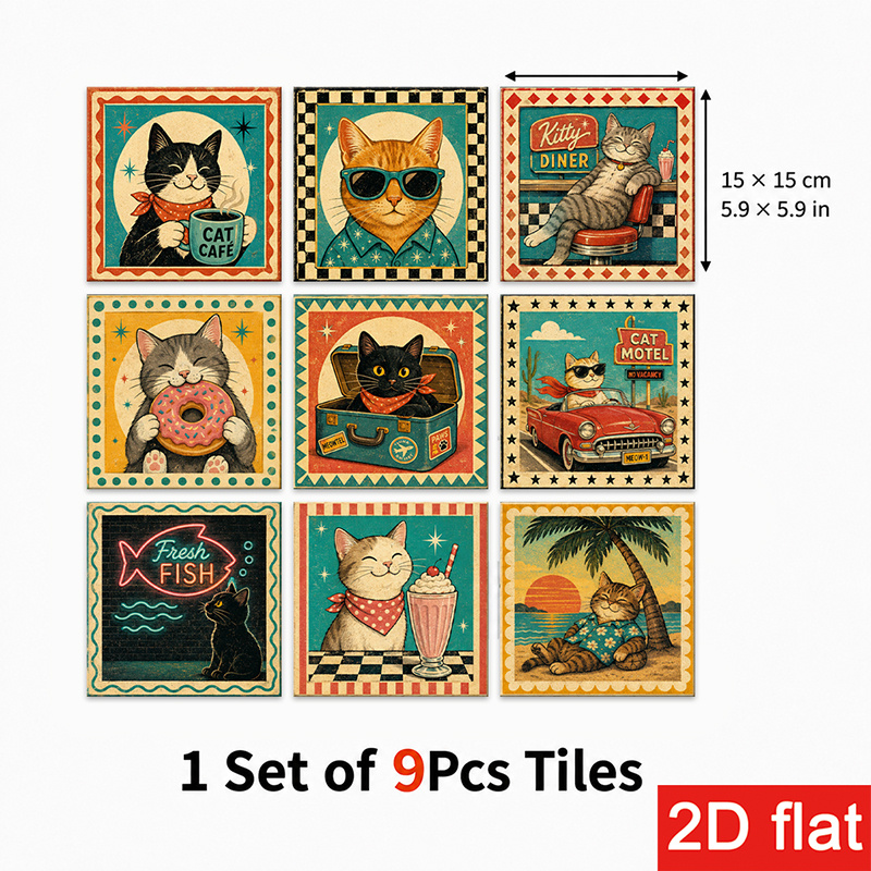 TEMU 2d Flat 9pcs 15x15cm (5.9x5.9in) Slate Tile Stickers Premium - Peel And Stick Wall Tiles For Kitchen Backsplash, Coffee Corner, Living Room