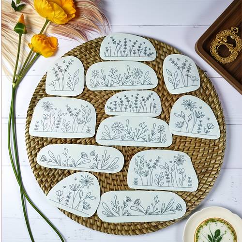 12pcs embroidery pattern water soluble self set for beginners suitable for knitwear denim and sweatshirts diy kit instructional crafts handmade gifts diy kits diy t shirts diy gifts diy fashion diy