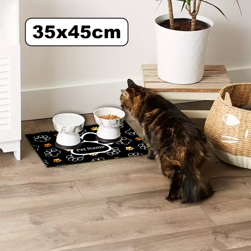 TEMU 1pc Of A Custom Diatomaceous Earth Pet Feeding Mat Featuring A Personalized Photo And Name, Suitable For Bowls. It Dries Quickly, Is Easy To