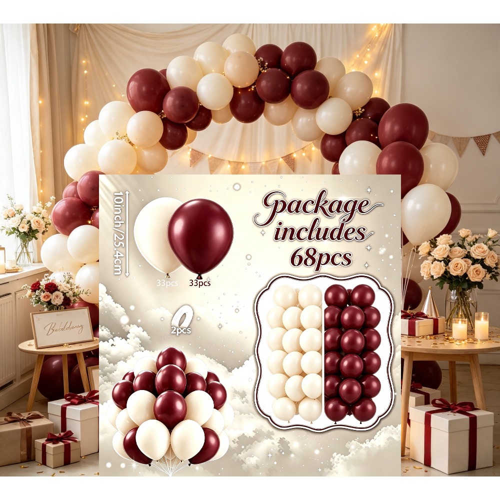 TEMU Kit de globos para temática y arena blanca de 68 piezas, que consiste en globos de látex de calidad en dos colores, adecuado para , ,