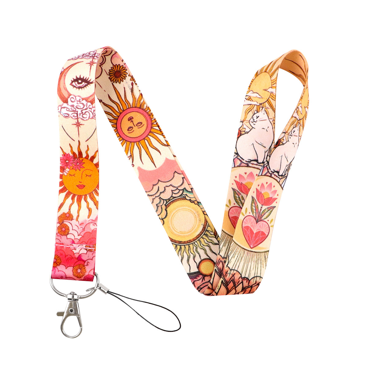 2d 1pc Sun And Moon Lanyard For Keys Id Credit Bank Card Cover Badge Holder Phone Charm Key Lanyard Keychain Additions