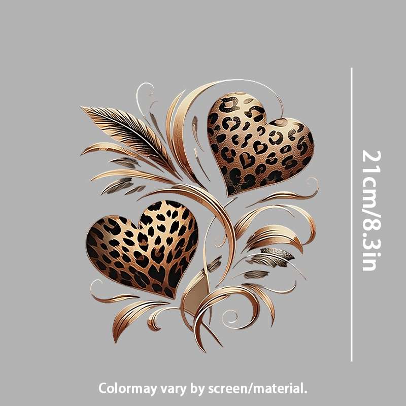 TEMU [1/2/3pcs 2d Flat Dtf White Ink Transfer] Leopard Print Heart Heat Transfer Sticker, Iron On Transfer, Iron On Patches, Clothing Heat Transfer,