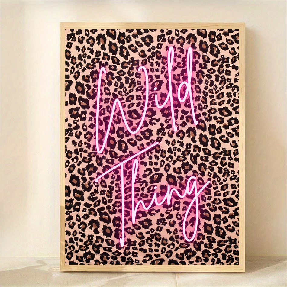 E-shop 2D Flach, 1 Stück Pink Neon Leopard Print Rahmenlose Leinwand Wandkunst - 12x16 Zoll Pink Neon Leopard Poster, Moderner Tierdruck für Zuhause,