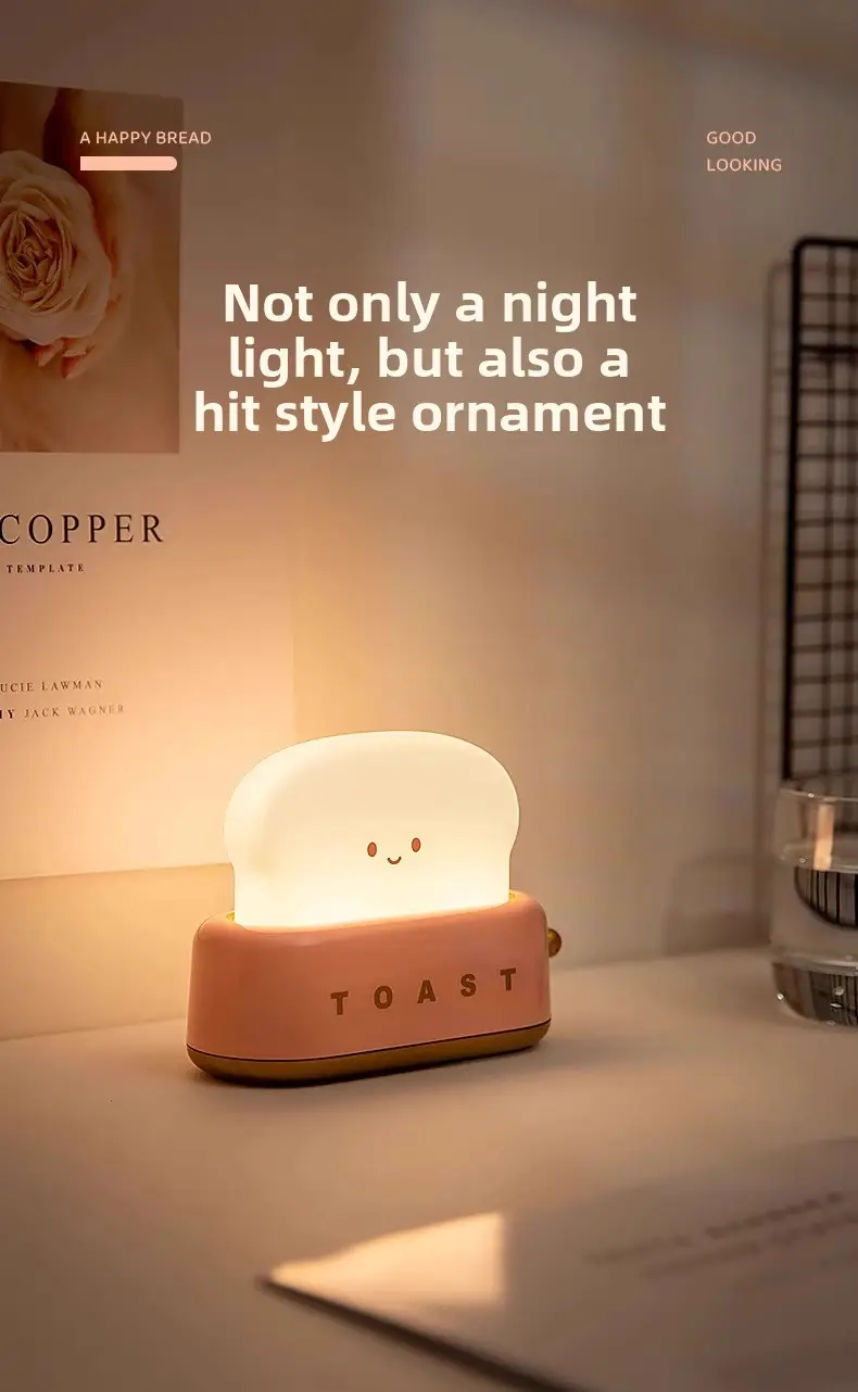cute bread machine night light with adjustable brightness usb rechargeable led toast light modern   for bedroom bedside timer sleep aid perfect gift for home decor bedside lamp   design durable plastic Product details 6