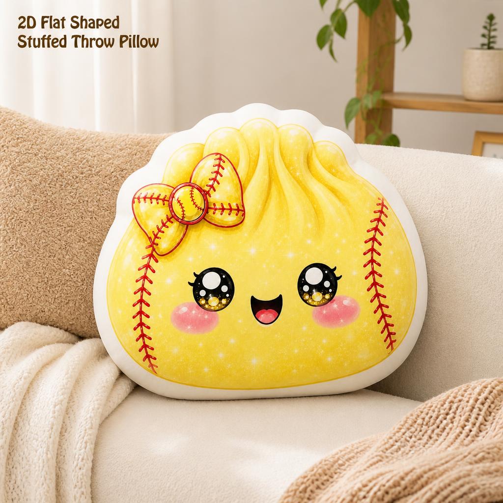 TEMU Softball Dumpling Fans Gift Cute Kawaii Birthday Gift 2d Flat Printing Shaped Stuffed Throw Pillow Decorative Cushion Pillow For Gift Bedroom
