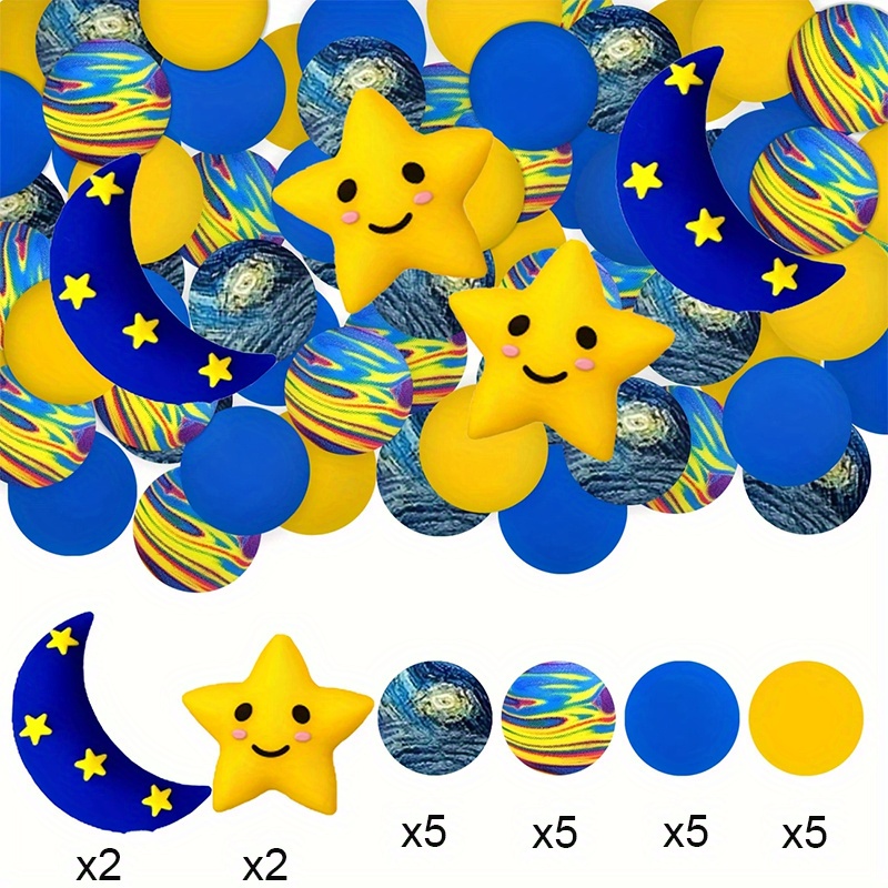 TEMU 24pcs Set Of 3d Moon And Star Silicone Beads, Starry Sky Printed Colorful Round Beads, Suitable For Necklaces, Chains, Pens, Keychains, Etc. Diy