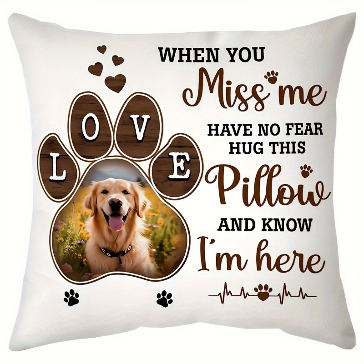TEMU 1 coussin de décoration personnalisé pour animaux de compagnie (18X18 pouces), taie d'oreiller personnalisée imprimée avec motif marron, câlins