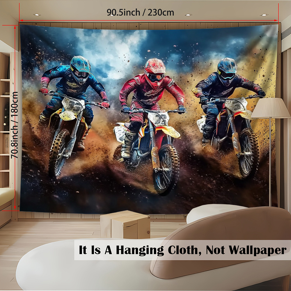 TEMU 1pc Motorcycle Racing Print Photography Backdrop 39x59in-70.8x90.5in, Vibrant Motocross Scene Durable Polyester Fabric, No Power Needed For