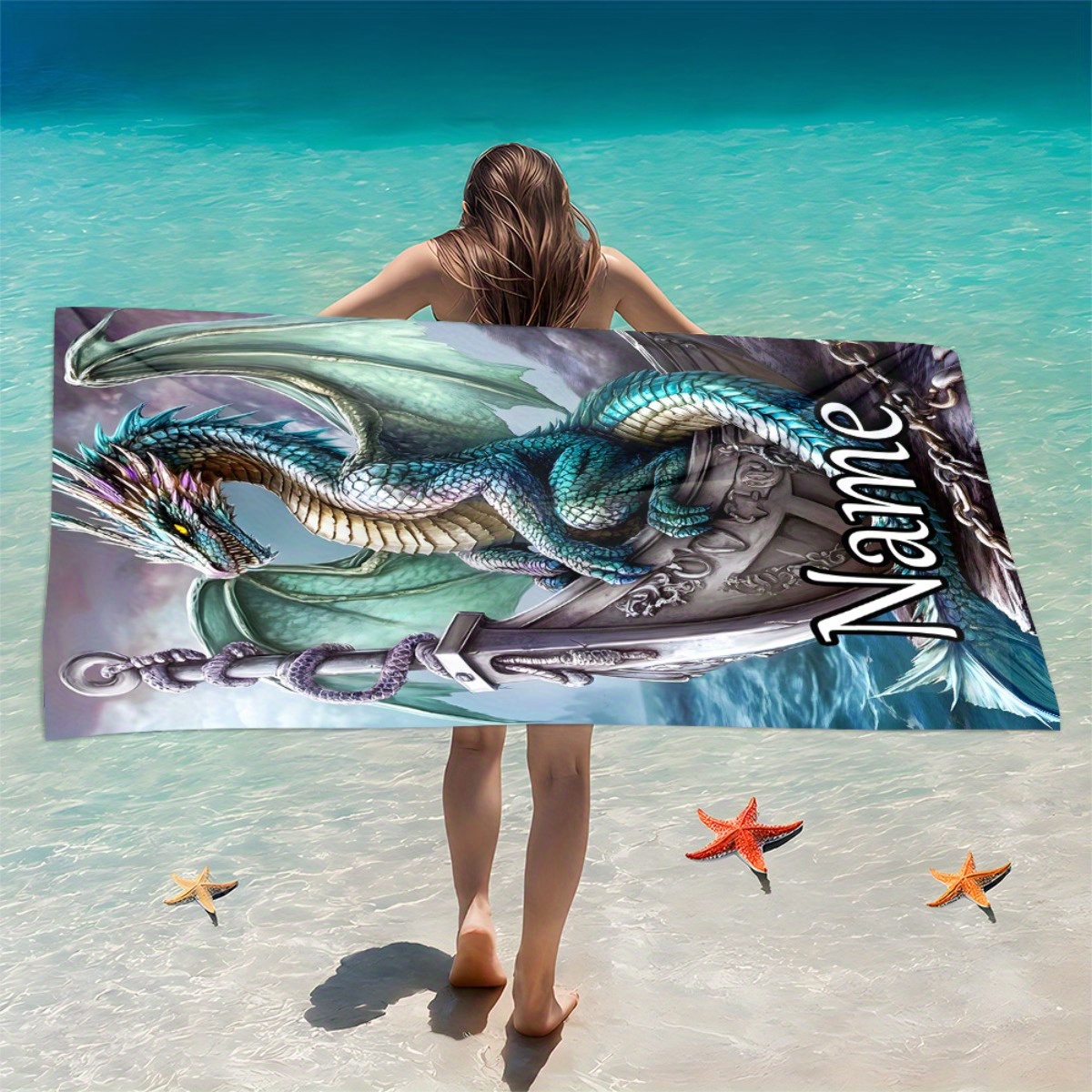 TEMU 1pc The Dragon Of Navigation Custom Name Beach Towel - Soft, Ultra-absorbent Microfiber, Lightweight, Beach, Parties, Travel, Camping -