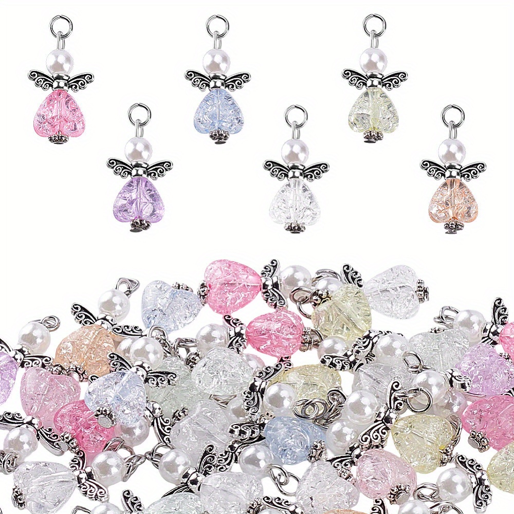 TEMU 1set 30pcs Glass Pendant With Alloy Findings Angle Charms Mixed Color 28mm Jewelry Making Kits