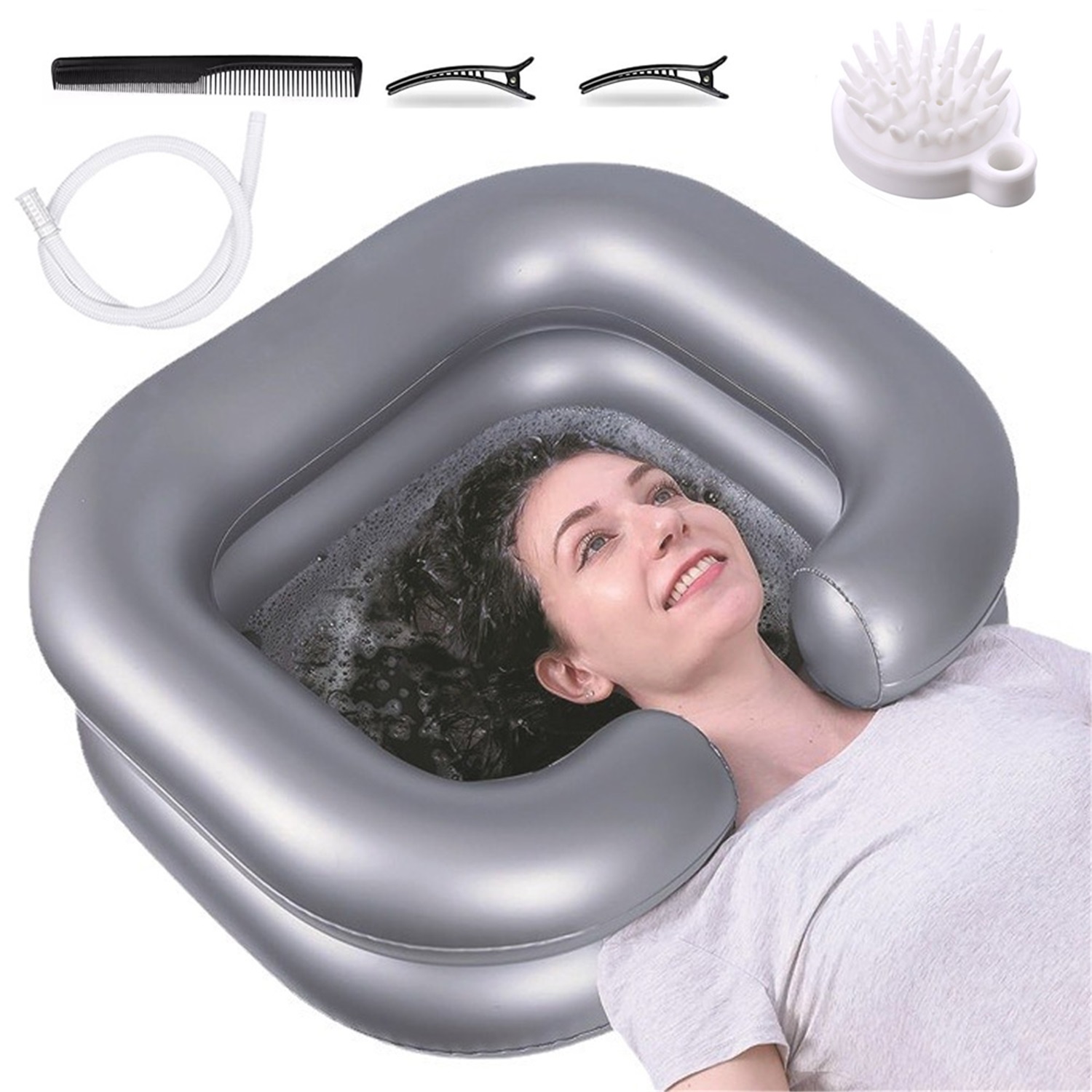 Inflatable Shampoo Basin - Portable Shampoo Bowl With Inflation System, Lightweight Hair Wash Tub For Bedridden, Disabled,, Injured Patients & Home Sink Use, Easy Setup & Drainable Design