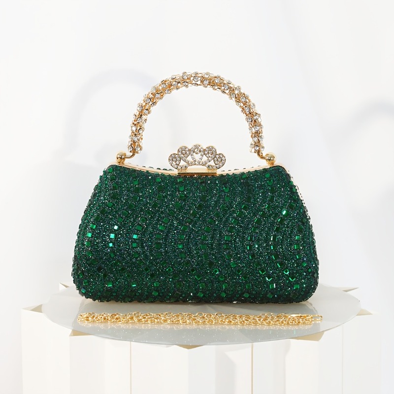 TEMU High-end Luxurious Evening Bag, Elegant Women's Handbag, Diamond-studded Handle, Bag Body Inlaid With Rhinestones , Crown-shaped Diamond Clasp,