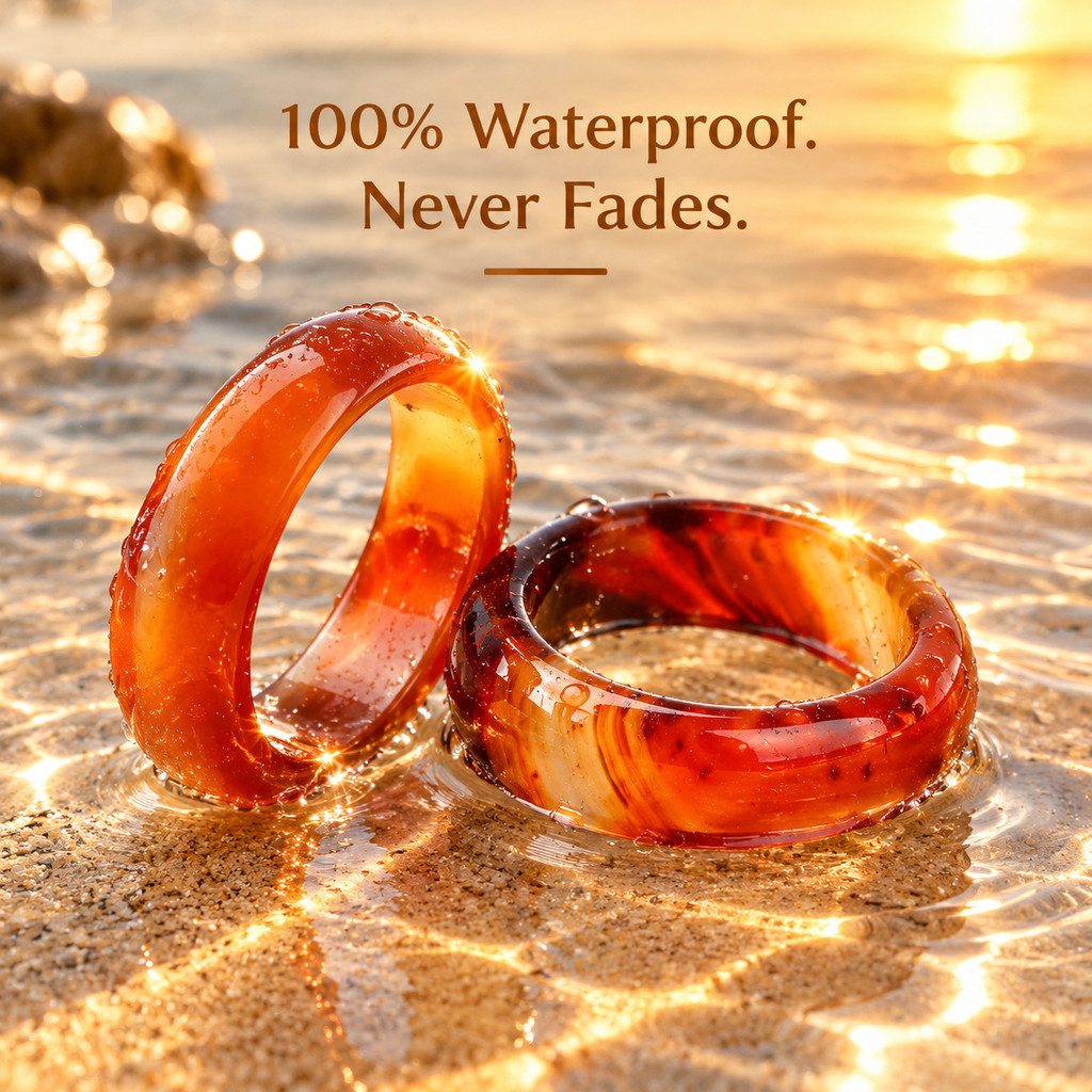2pc Red Agate Natural Stone Band Ring Set, Stackable Gift