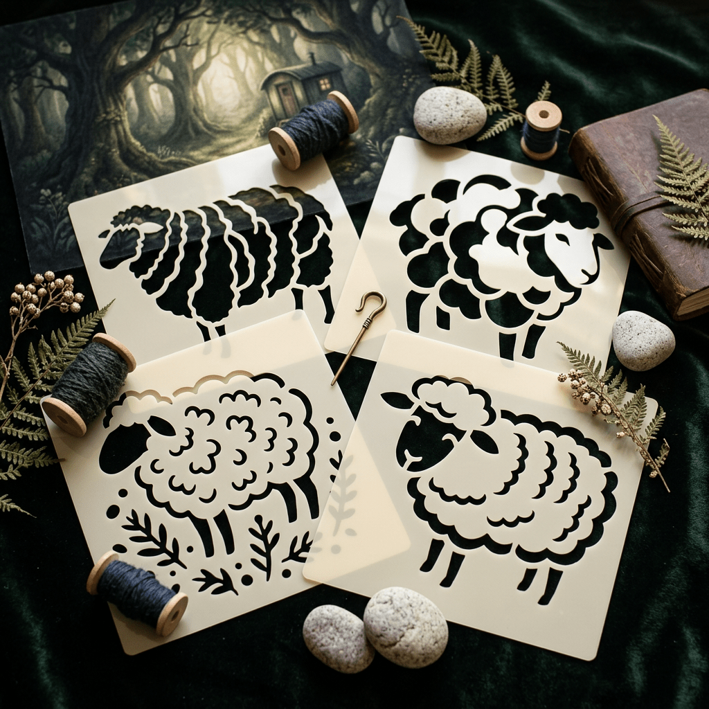 TEMU Pochoirs Moutons 4pcs/Set Réutilisables Ferme Animal Peinture Modèles Design Original Fournitures d'Artisanat pour Art Mural Toile Tissu
