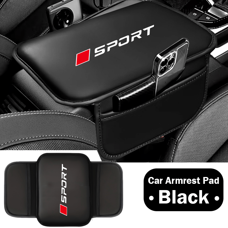 TEMU A Faux Leather Car Armrest Pad, Featuring A Multifunctional Central Design In Sporty Style, Equipped With Side Storage Pockets For Items Like