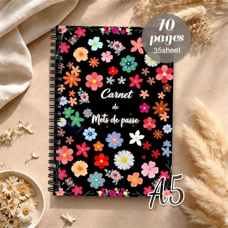 TEMU 1pc Cahier de de passe pour l'internet et au ordinateur, Édition française de de passe ou , Agenda de de passe avec motif floral élégant pour