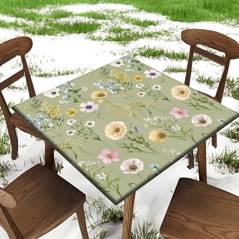 TEMU Mantel cuadrado elástico estampado, mantel cuadrado vintage de , de material de poliéster duradero con elástico, , ideal para mesas de cocina y