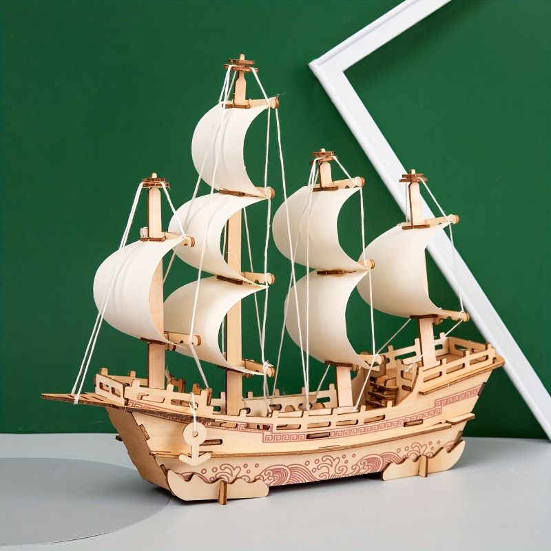 Handcrafted 3D Wooden Ship Puzzle - Educational Art & Craft Kit, Ideal Gift for Friends and Family, Perfect for Room Decor