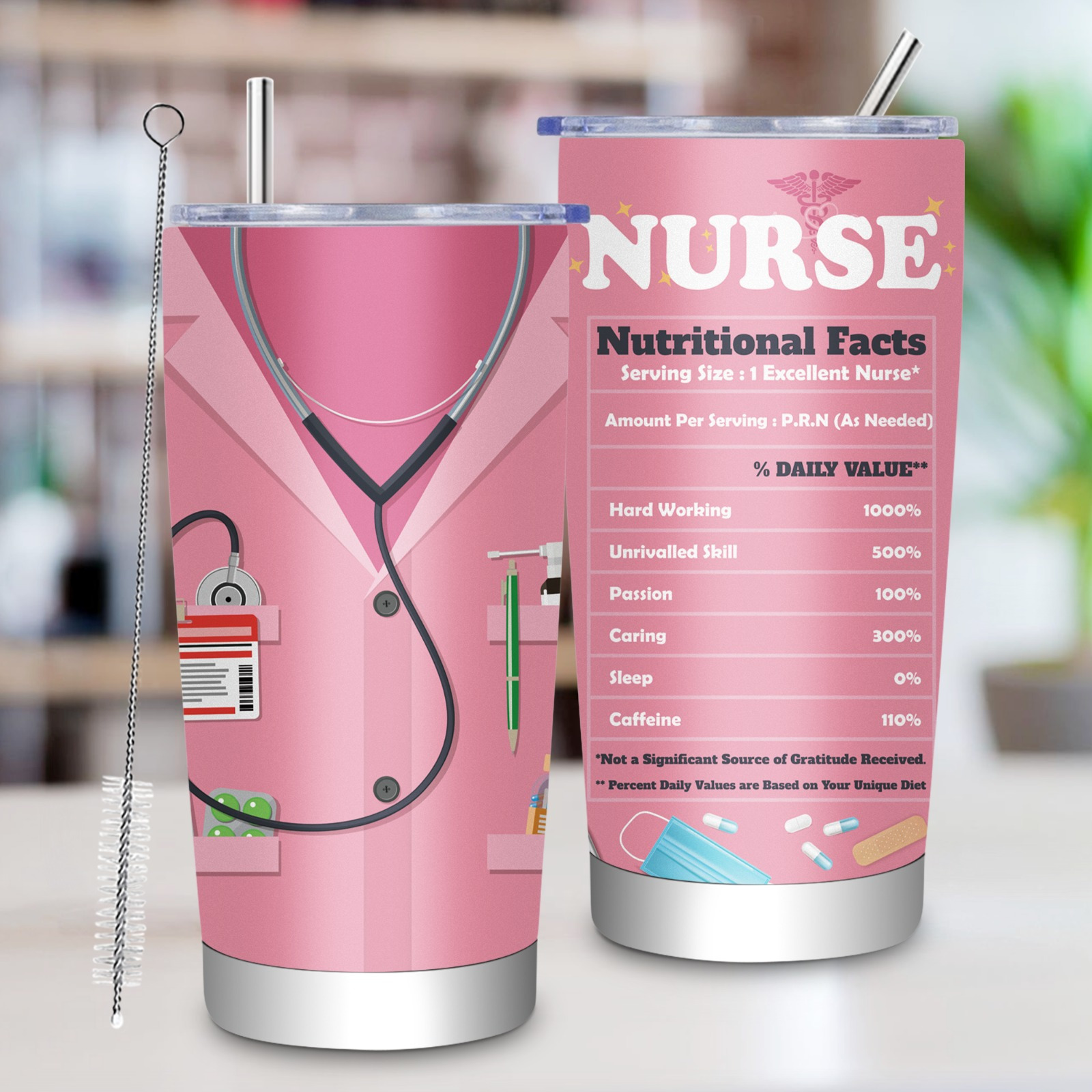 TEMU 1pc, Nurse Doctor Tumbler With Lid And Straw, 20oz Stainless Steel Water Bottle, Insulated Water Cups, Drinkware, Outdoor Travel Accessories, Valentine's Day Gifts