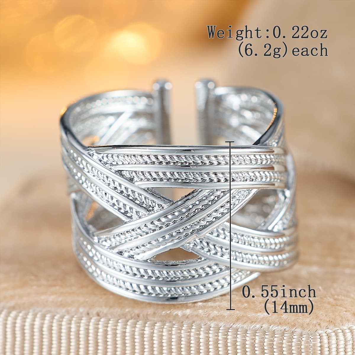 Unisex Twisted Wire Cross Open Ring, Artistic Style