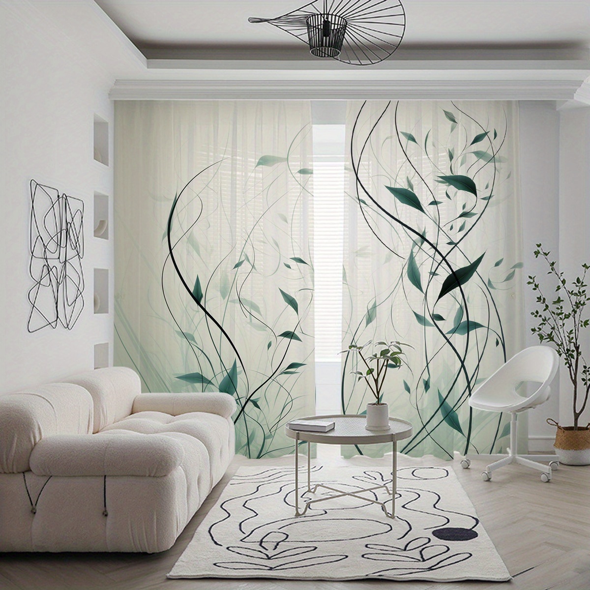 TEMU 2 pièces de rideaux , semi-transparents avec motif et naturel, design élégant et aéré, adaptés pour cuisine, salon, salle à manger ou suite