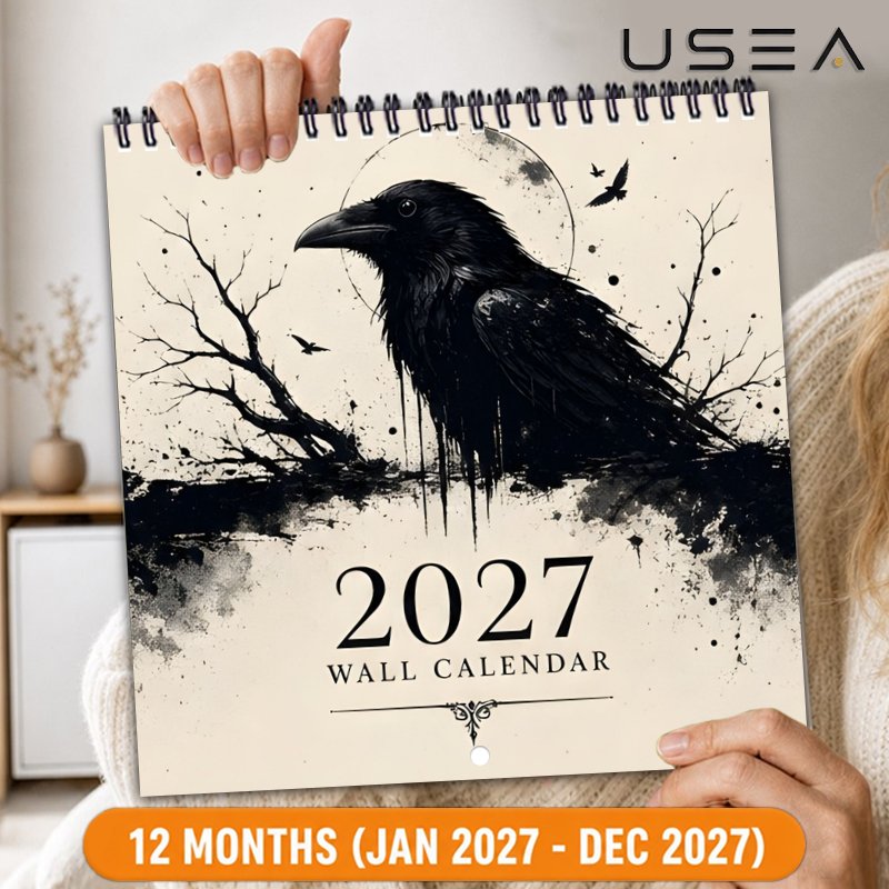 TEMU 2027 Wall Calendar2027 Wall Calendar, 12-month Monthly Planner, Ink-wash Art Hanging Calendar With Twin Wire Spiral, Large Blocks, Us Holidays &