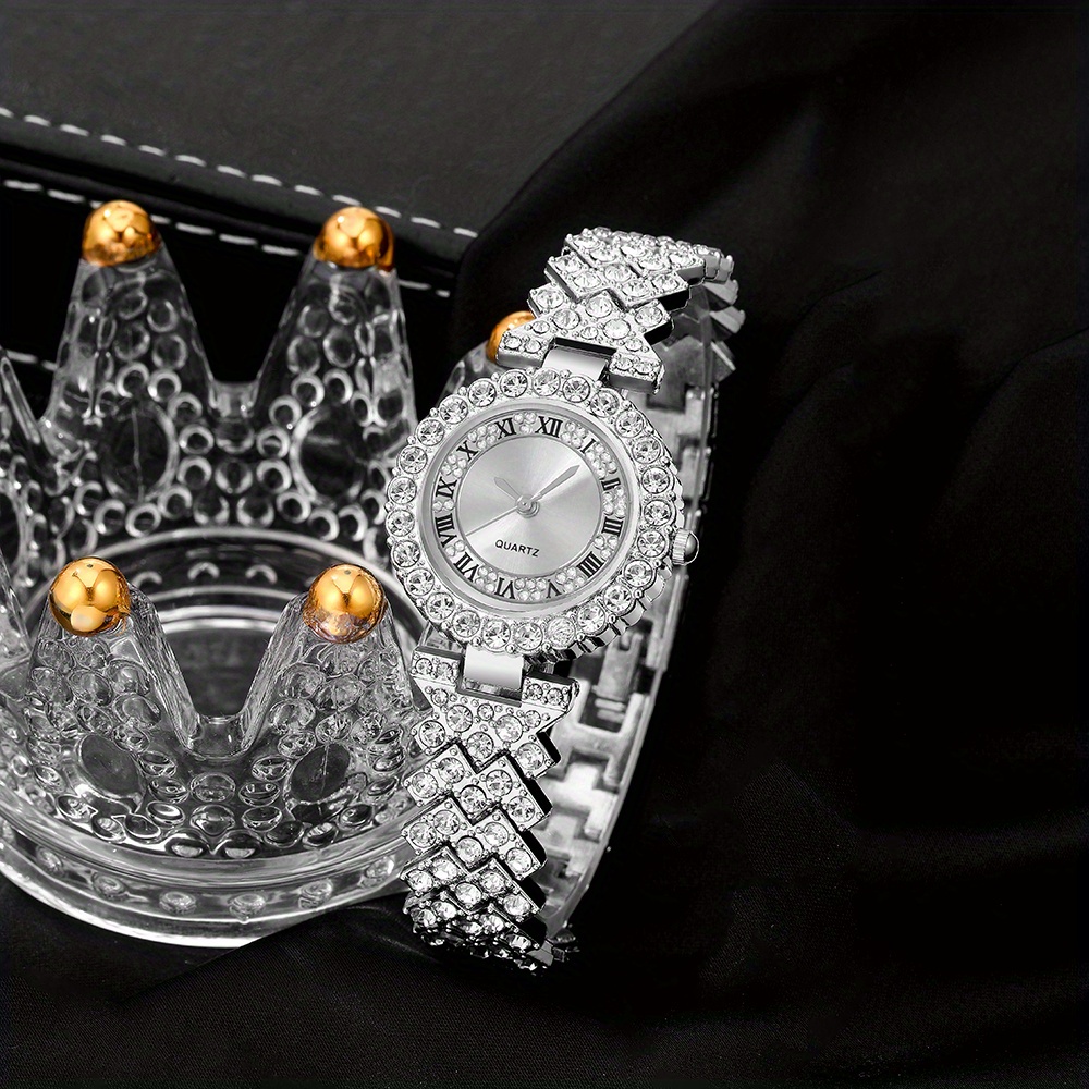 Sparkling Silver Luxury Watch & Bracelet Set Roman Steel Belt Quartz Watch 6-Pieces: Elegant Women main image 3
