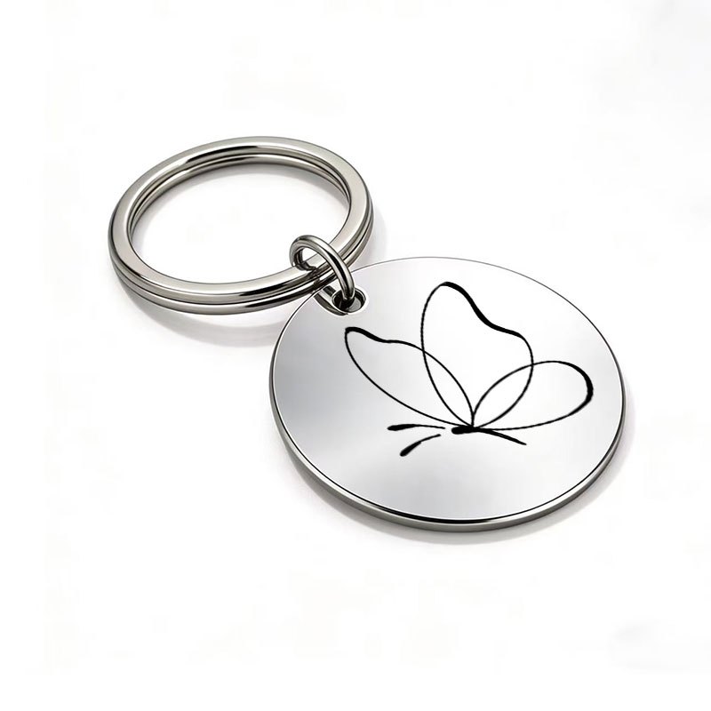 TEMU 1pc Metal Laser Engraved Keychain Keyring Easy Line Drawing Pattern Keychain Car Key Ornament Backpack Additions Student Trendy Daily Commuting