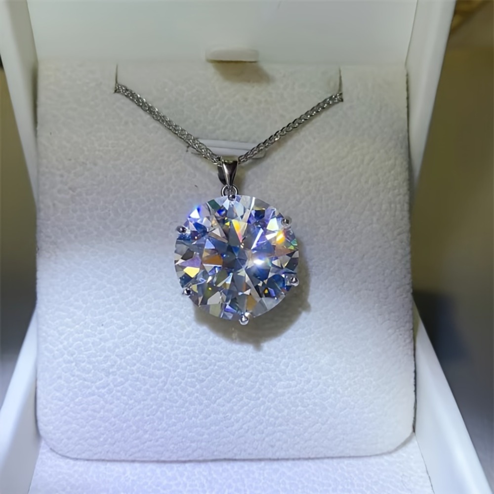 TEMU 1 Exquisite 10 Carat Six-prong Moissanite Pendant Necklace, 925 Silver, A Stylish And Perfect Gift For Men And Women