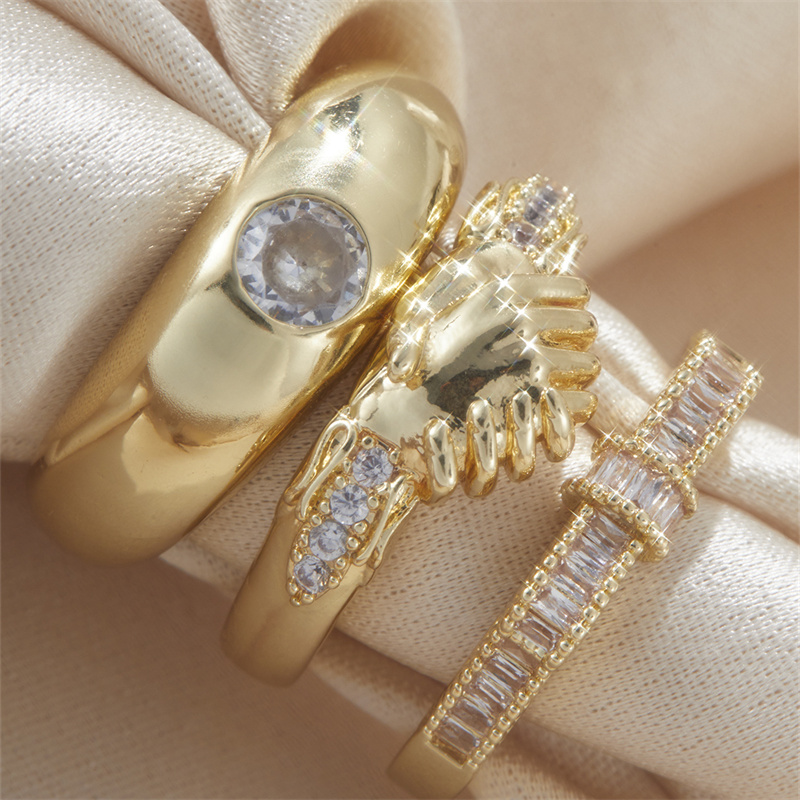 3pcs/set Elegant Vintage Style Design Ring Set, With Shiny Synthetic Zirconia, Elegant And Luxurious Jewelry, Perfect For Banquets And Gift