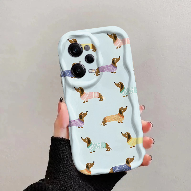 TEMU para teléfono: Diseño divertido y lindo de perro dachshund para amantes de , diseño artístico y , color sólido con de ondas rizadas, para Redmi
